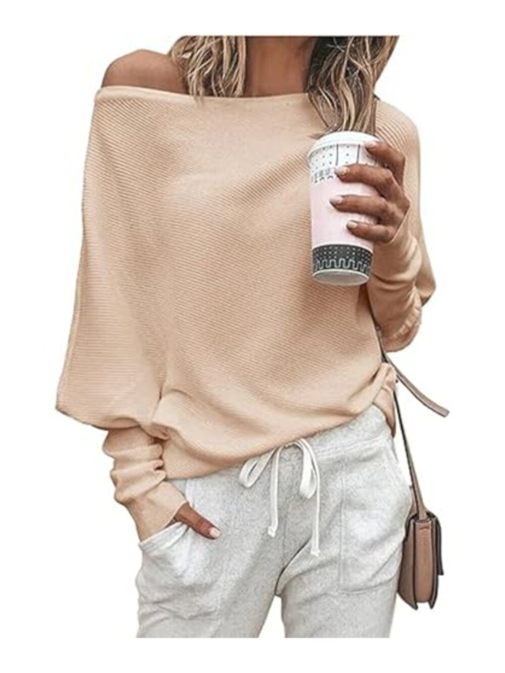 Off Shoulder Loose Knit Pullover Sweater Batwing Long Sleeve Oversized